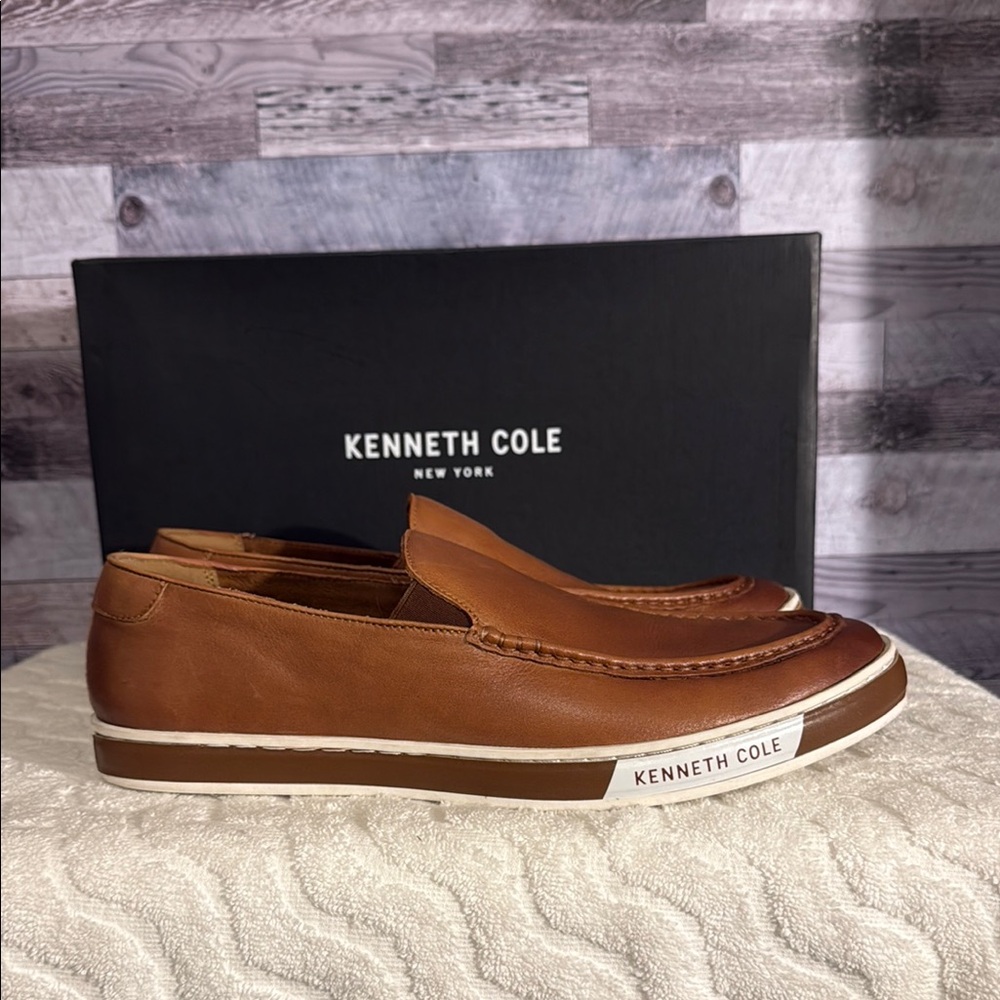 New w/box! Kenneth Cole Brand Slip-On Cognac sz. 10
